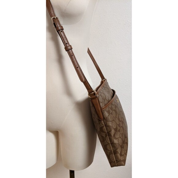 COACH #F58297 Signature File Crossbody Zip Top Handbag Khaki/Saddle WORN ONCE!!! - Picture 7 of 16